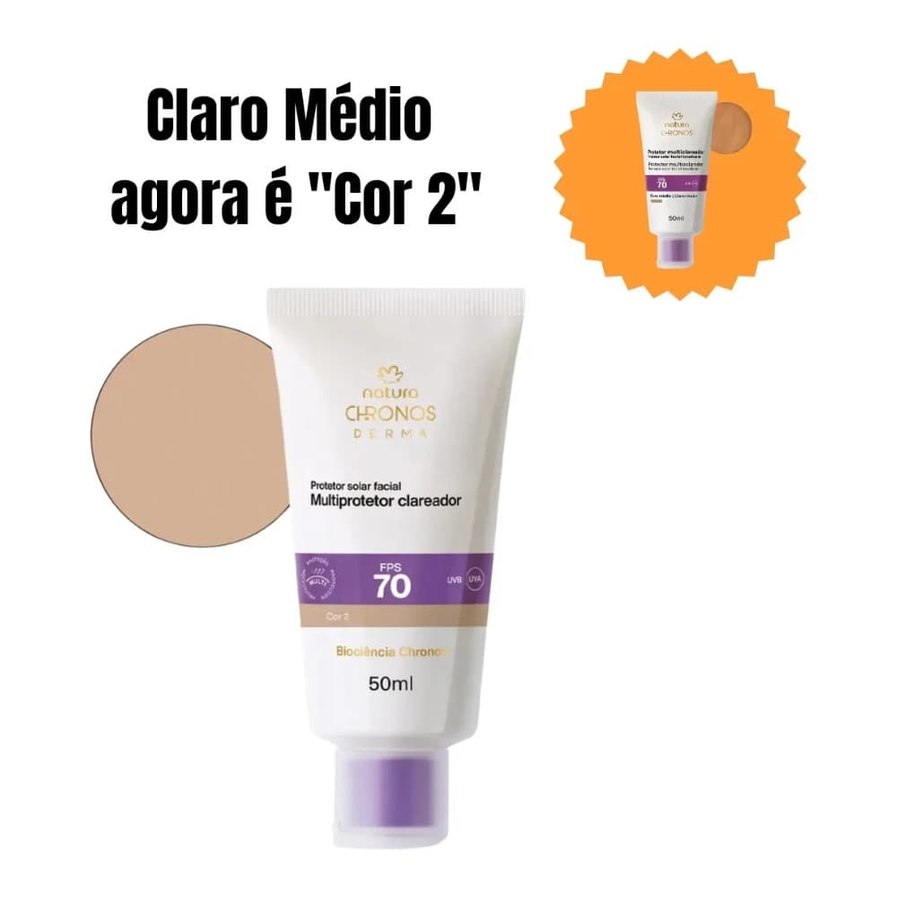 Natura Chronos Derma FPS70 Cor 2 Claro Médio 50ml Clareador