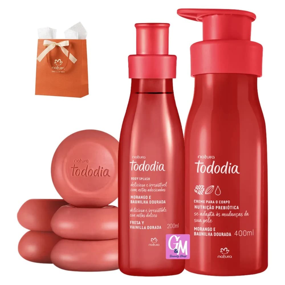 Kit Presente Mulher Natura Tododia Morango Baunilha Dourada